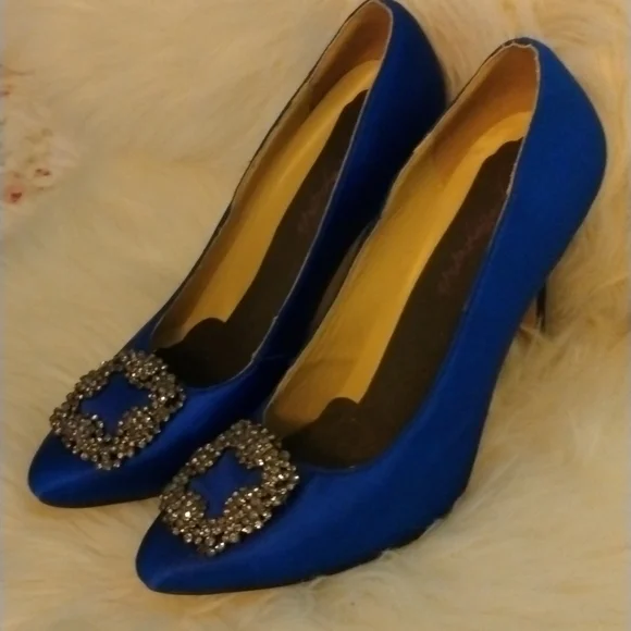 Blue Satin Evening Shoes - Picture 15 of 15